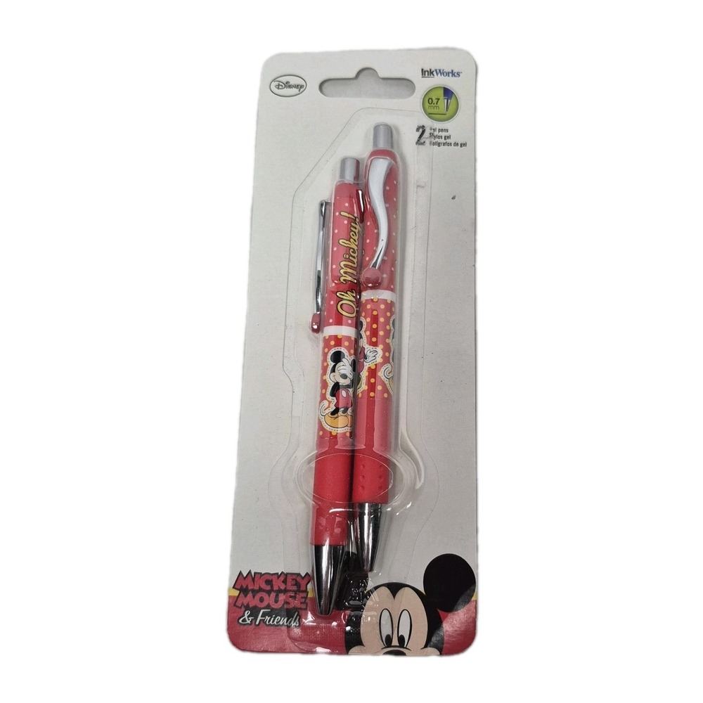 Disney Mickey Mouse Gel Pens Unisex OS Red New 2pk InkWorks 0.7mm Black‎ Ink